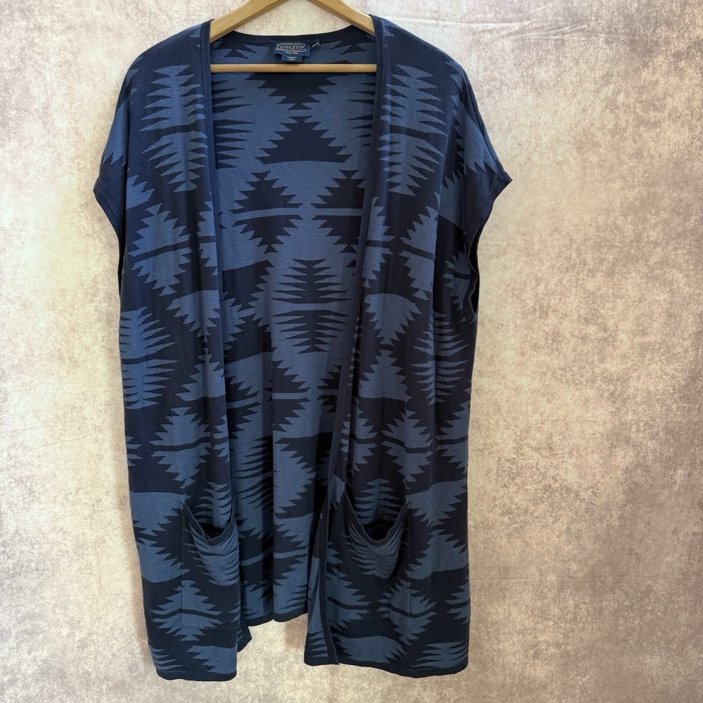 Pendleton Women's Blue Aztec Southwestern Open Front Cardigan Vest Sz. XS/S